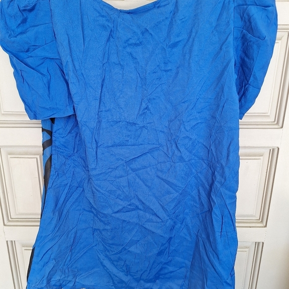 Only Love Collection Pullover Blouse Cute JSzM Puff Sleeve Blk/Blu Crepe Fabric - Picture 9 of 9